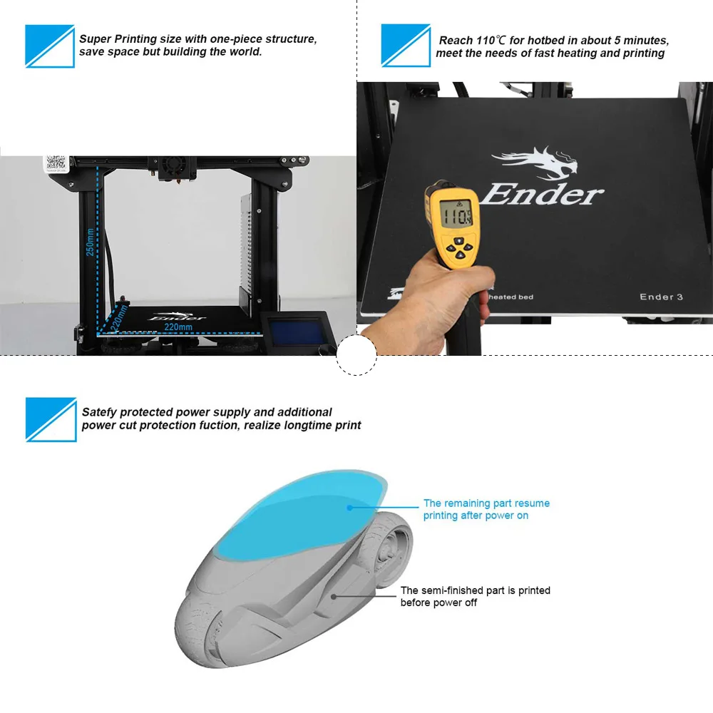 Creality 3D ender-3 Улучшенный Высокоточный DIY 3d принтер самостоятельной сборки 220*220*250 мм размер печати со стеклянной пластиной