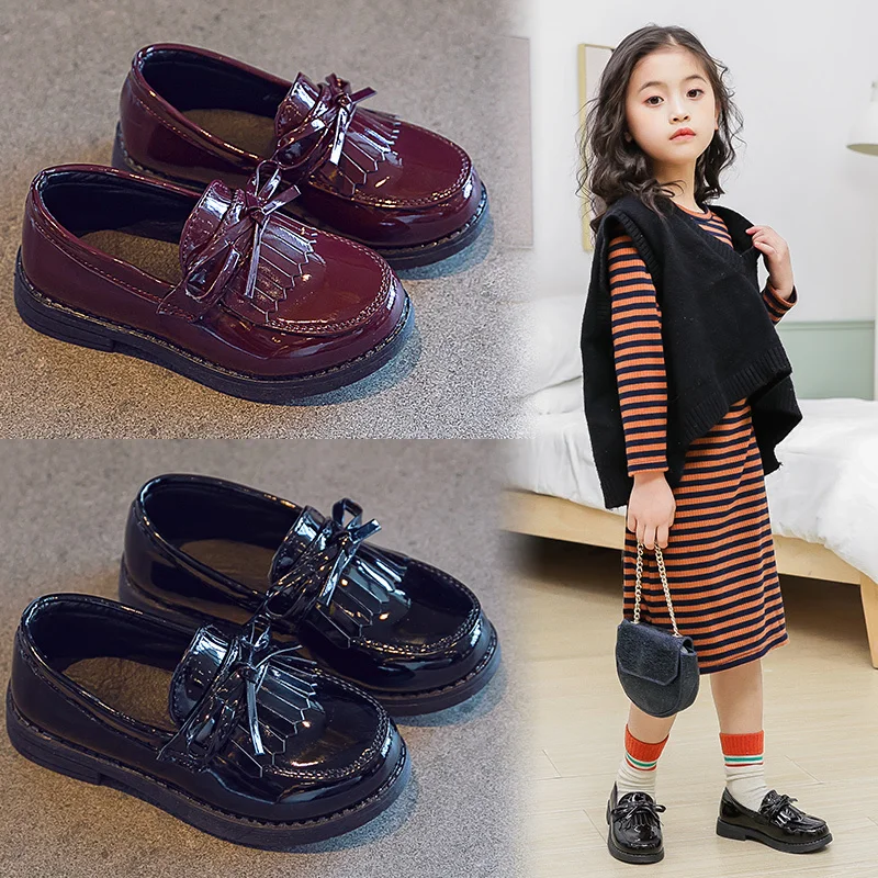 Элегантная обувь для девочек модная детская весенняя с кисточками в британском