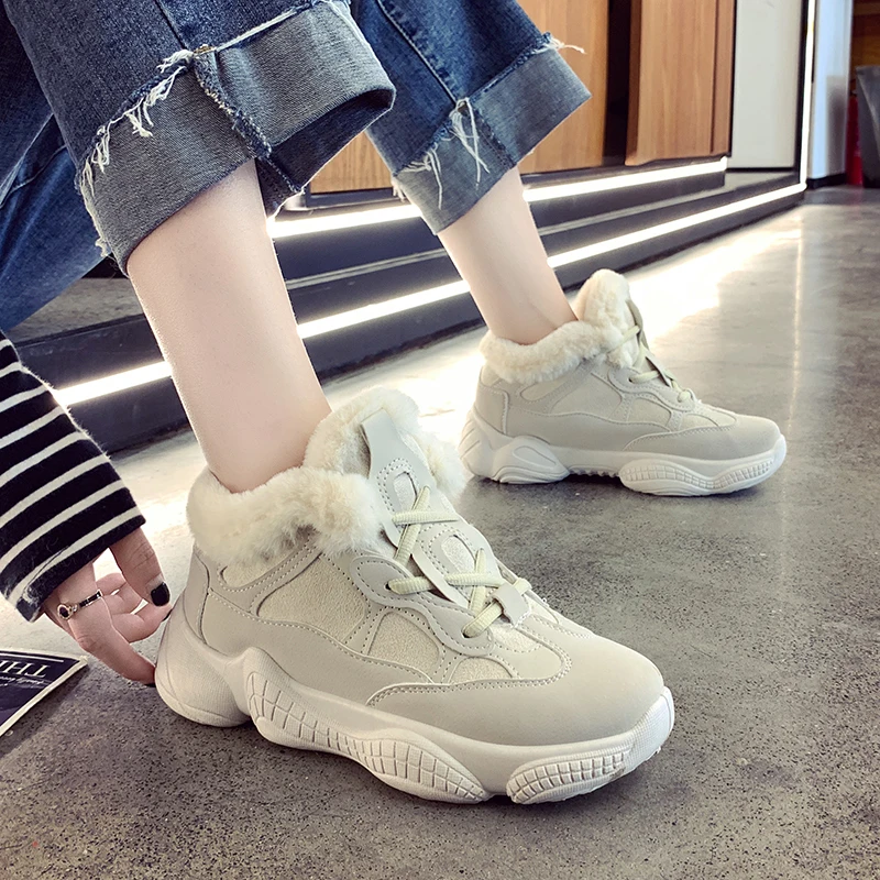 Зимние кроссовки женская обувь высокие на плоской платформе теплая Женская с