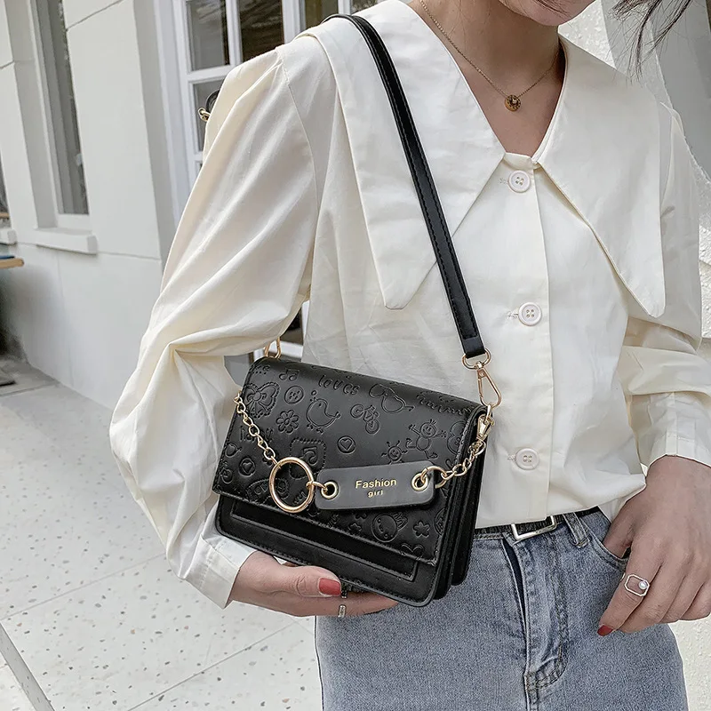 

Cartoon Embossed Texture Small Fresh Handbag Female Summer 2021 New Korean Fashion One-shoulder Messenger Small Square Bag