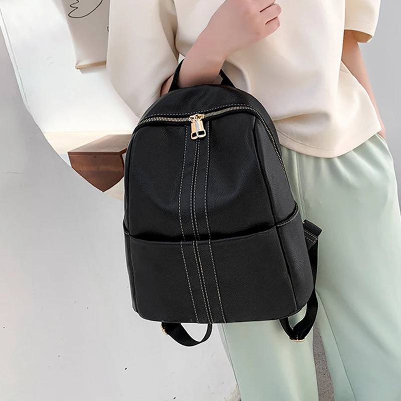 

Women's PU Leather Backpack Small Black Backpacks Casual Female Waterproof Bagpack High Quality Travel Rucksack Designer Mochila