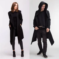 fashion men women casual open stitch hooded long cloak cape coat unisex solid pocket loose clock coat