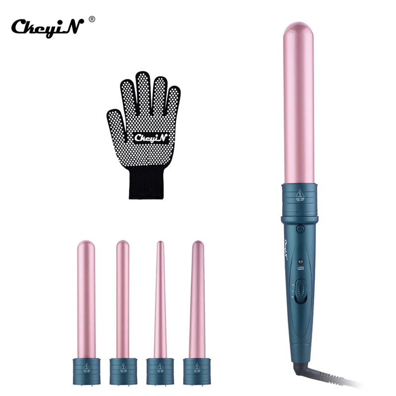 

CkeyiN 5 in 1 Hair Curling Iron Wand Set Hair Curler Rollers Machine with 5 Interchangeable Ceramic Barrels Heat Resistant Glove