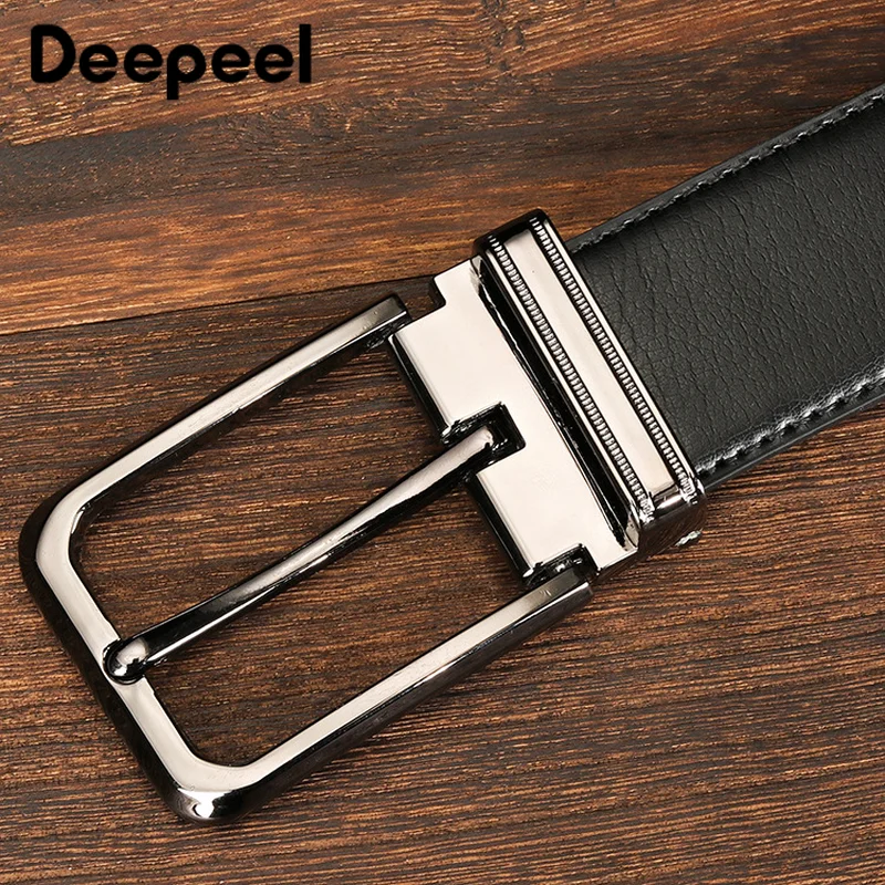 Мужской двухслойный кожаный ремень с пряжкой Deepeel 3 5 см * 110 см/115 см/120 черные