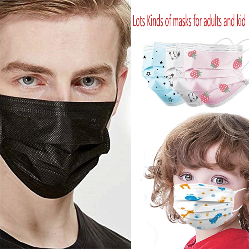 

50PCS Adult Protective Mask 3 layers Filter Anti-Dust Droplet Children's Mouth Face Masks Mascarillas Mouth-muffle for Women Men