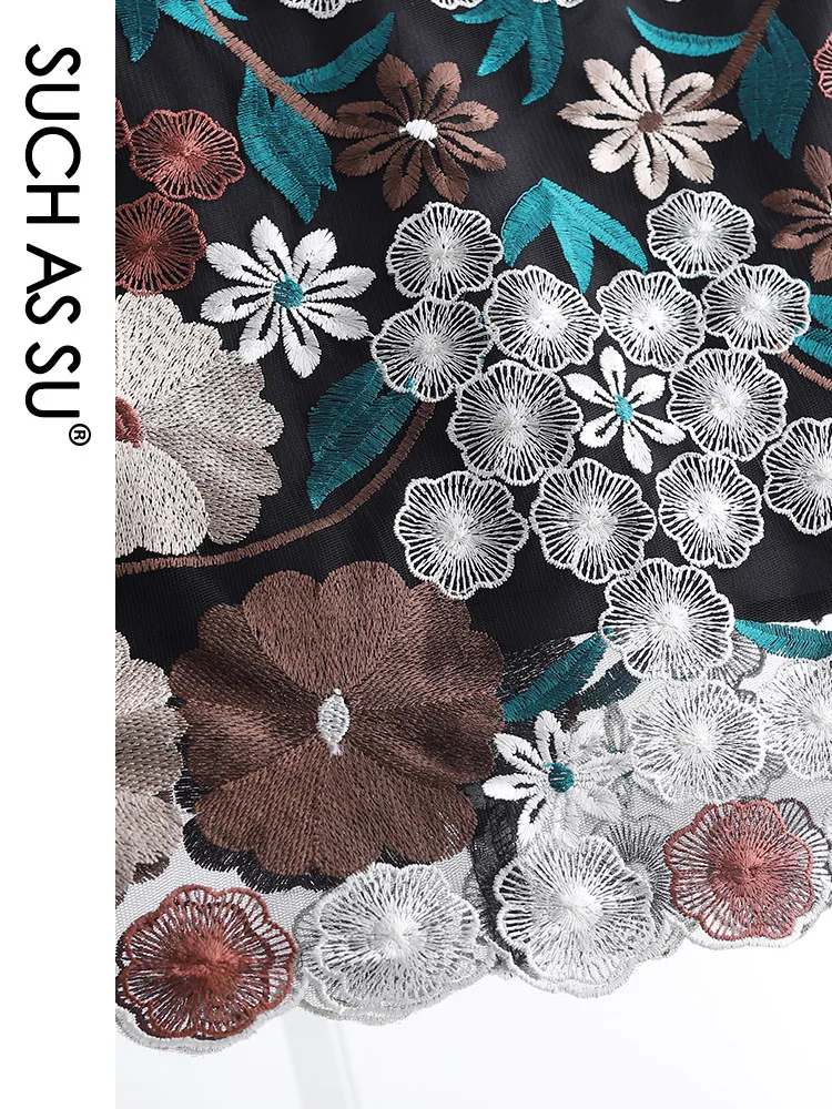

New Lace Knee-Length Skirt Women Spring Summer High Waist Embroidery Plant Skirt S-3XL Plus Size Female OL Office Wrap Skirt