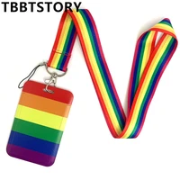 cute cartoon rainbow neck strap keychain lanyard for keys id badge holder mobile phone straps hang rope keycord webbing ribbon
