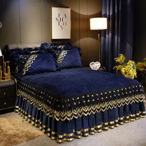 vintage bedspreads for bed velvet queen king size bed cover soft lace quilted fitted sheet with 2 pillowcases european 200x220cm free global shipping