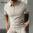 Рубашка-поло мужская с коротким рукавом, повседневный однотонный пуловер на молнии, винтажная уличная одежда в стиле Харадзюку, лето