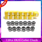 Цанговый патрон ER20, высокоточный шпиндель 1-13 мм, набор цанг ER20, обрабатывающий центр для фрезерного станка с ЧПУ, 13 шт.