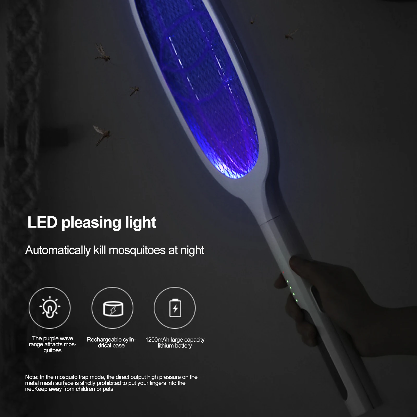 

3000V Electric Mosquito Swatter Insect Racket Zapper UV Light USB 1200mAh Rechargeable Mosquito Home Fly Bug Zapper Killer Trap