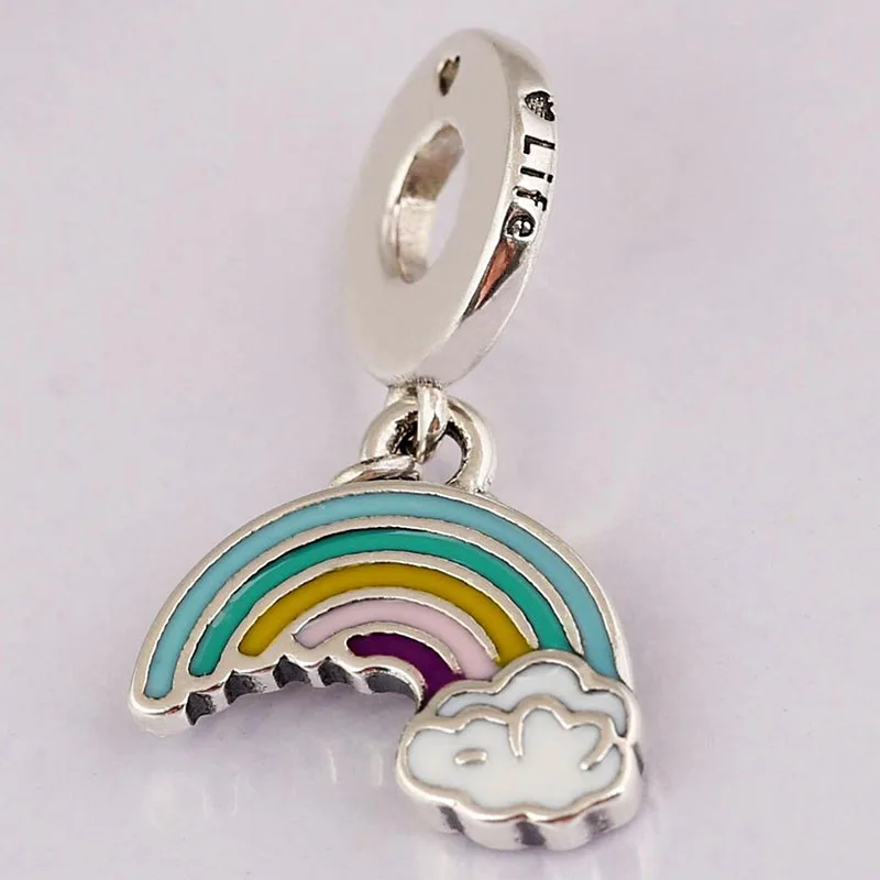 

100% 925 Sterling Silver Charm New Silver Plated Copper Rainbow Pendant Fit Pandora Women Bracelet & Necklace Diy Jewelry