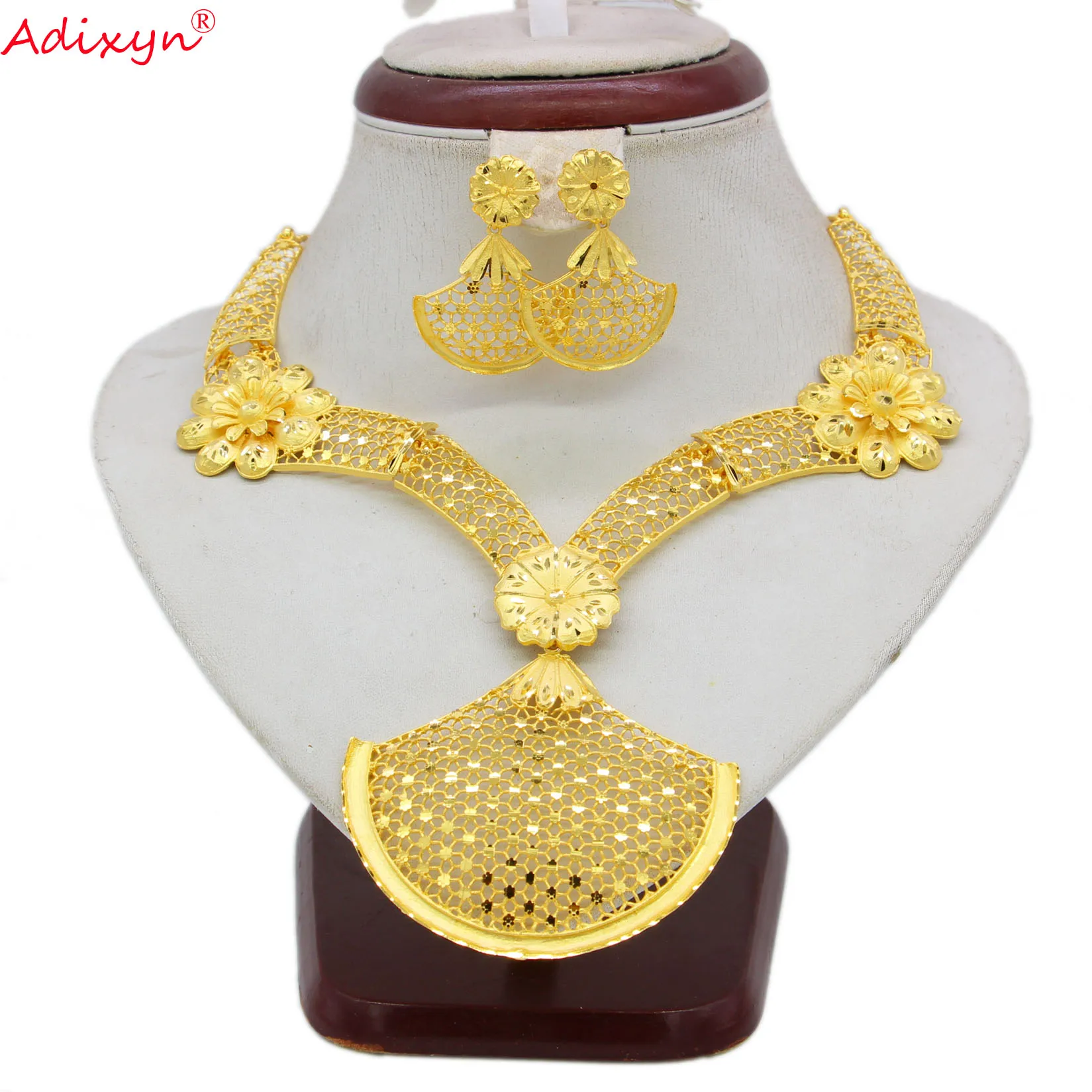 Adixyn collares умеренные серьги для женщин свадебный ювелирный набор золотого цвета ювелирные изделия африканские эфиопские индийские изделия ...