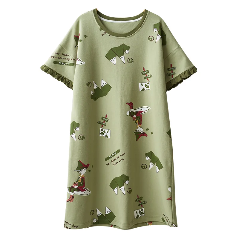 

Nightgowns Women Ruffles Plus Size 4XL Leisure Loose Short Sleeve Printed HomeWear Summer Korean Style Trendy Colorful Sleepwear