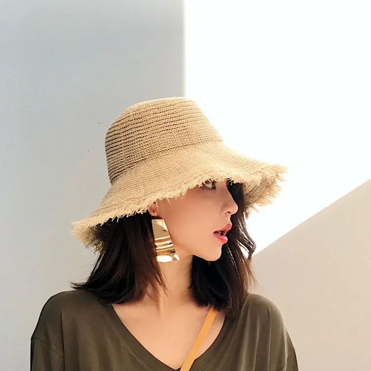 

Summer Women Panama Hats for Women Wide Large Brim Beach Sun Hats with Fashion Solid Visor Hat Straw Cap Women Bucket Hat