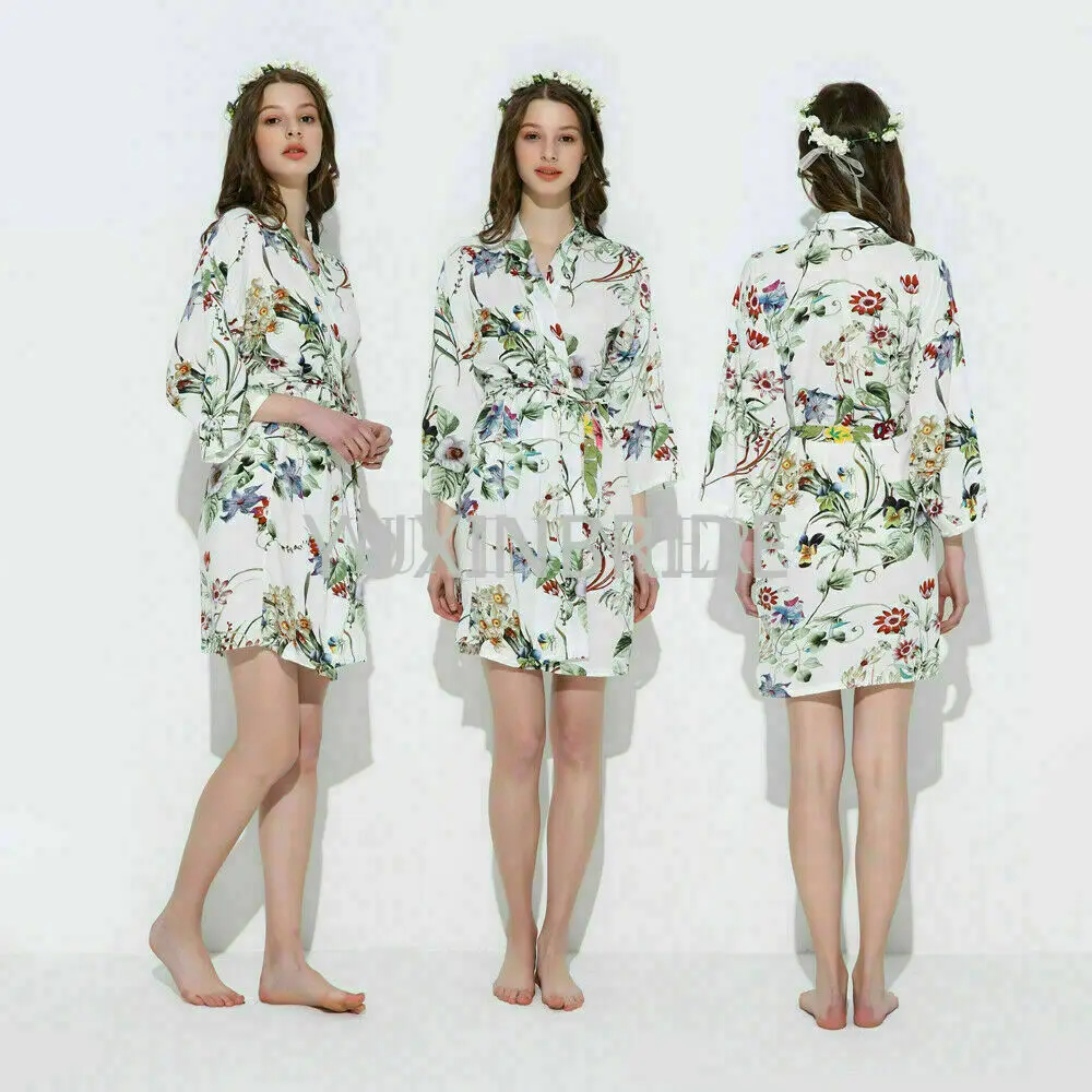 Wedding robe ladies robe bridesmaid robe three-quarter sleeves flower pattern rayon ladies pajamas robe 2020 new hot sale