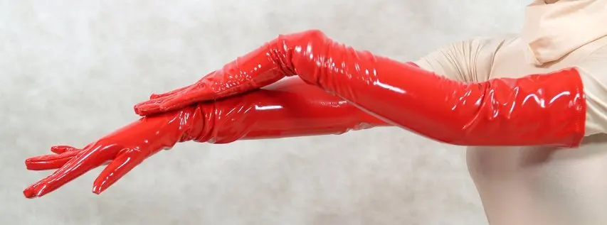 Высококачественные Экстра длинные красные/черные перчатки из ПВХ длина оперы 55