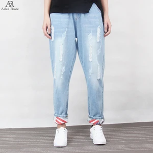 2017 рваные джинсы женские хлопок шаровары Плюс Размер пят джинсовые штаны 5XL