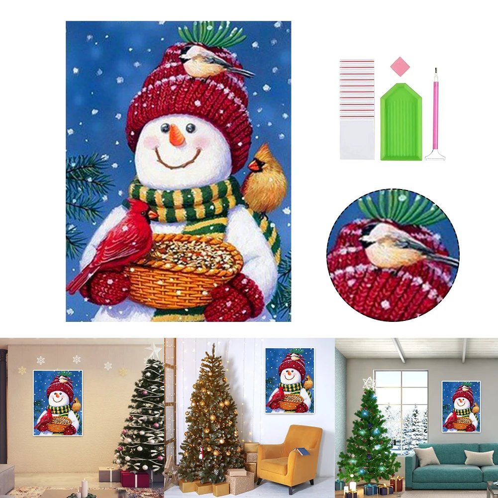 

5D DIY Diamond Painting Kits Christmas Snowman Diamond Art Kits with Full Drill Round Gem for Adults Kids Home Wall Decor Gift