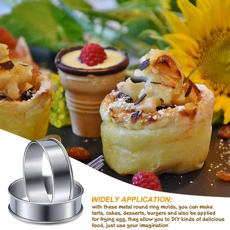 Anillo redondo de acero inoxidable para tarta y muffins, 6 unidades, 8 Uds., 4,1 pulgadas-4