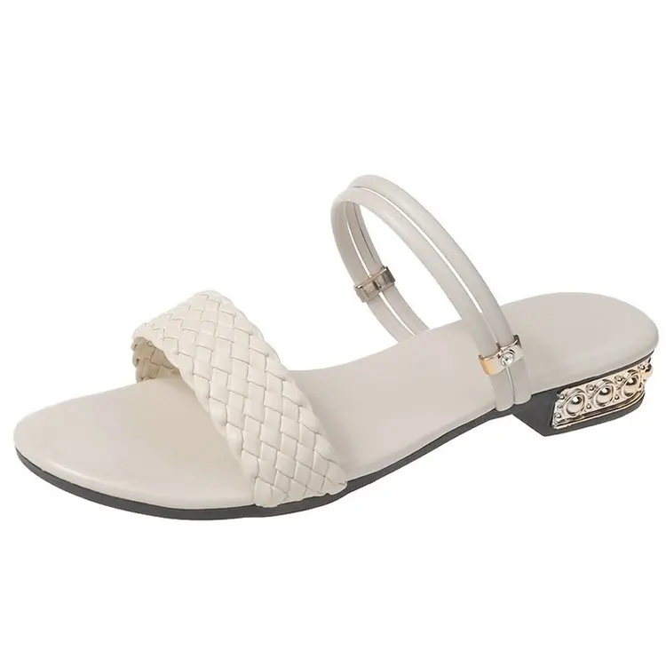 

Flat Sandal Shoe Strappy Heels Two Weare Large Size Suit Female Beige 2021 Summer All-Match Without Fashion Comfort Big Black N