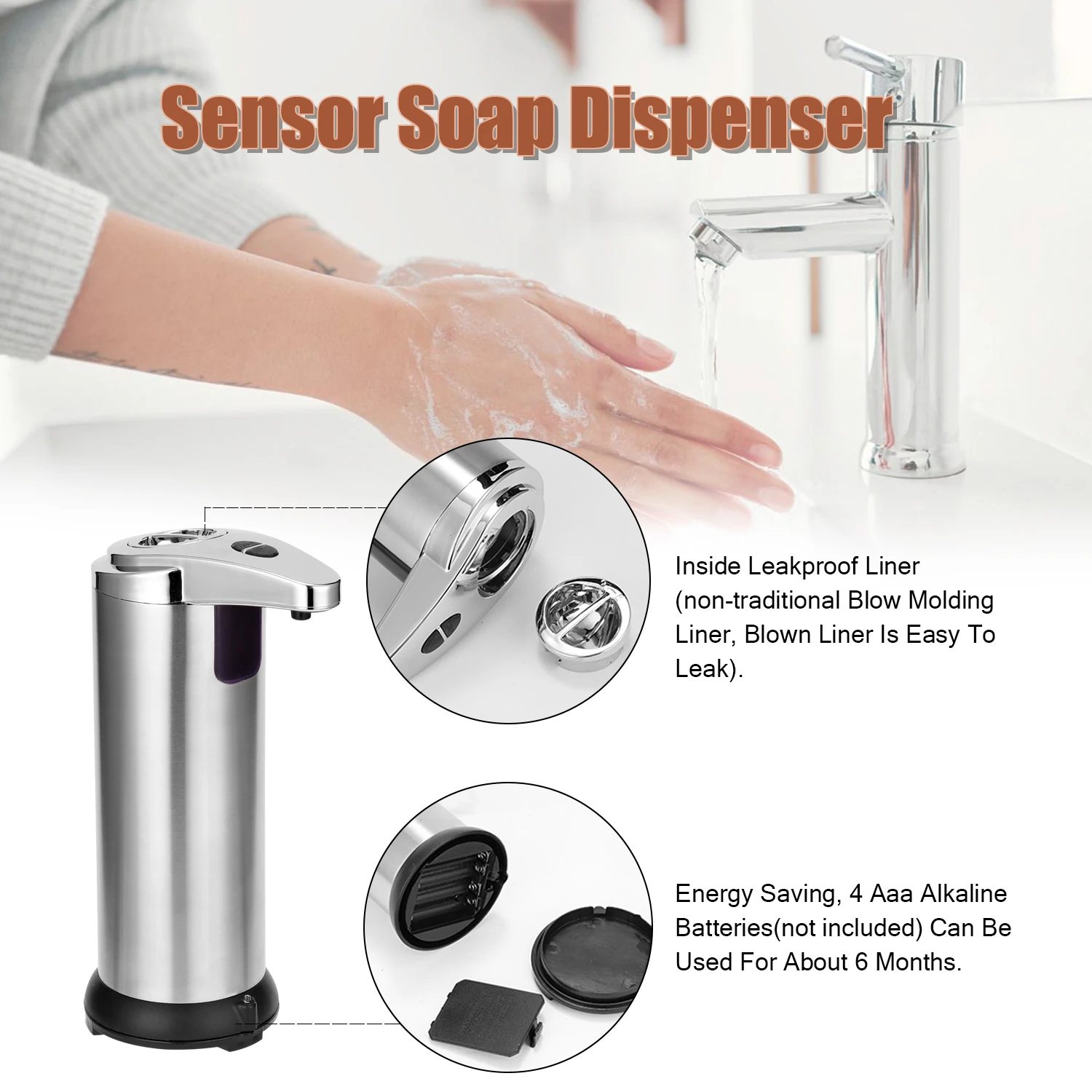 

250ML Automatic Soap Dispenser Stainless Steel IR Sensor Portable Soap Dispenser For Kitchen Bathroom Liquid Soap Dispenser