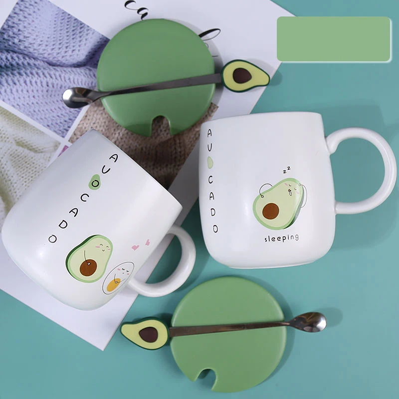 New Avocado Mugs Funny Coffee Cup Ceramic Creative Color Heat-resistant Mug with Lid 400ml Kids Office Home Drinkware Gift | Дом и сад