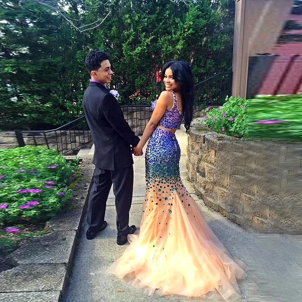 

Two Pieces Mermaid Prom Dresses Beaded 2020 robe de soirée Sweetheart Formal Long Evening Dresses For Women vestidos de festa