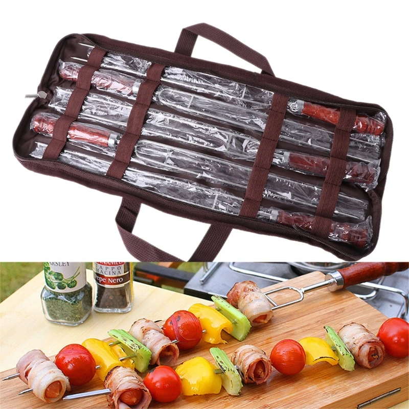

5pcs Roasting Forks With Bag Camping Hot Dog Skewers BBQ Forks Barbecue Tool W0YF
