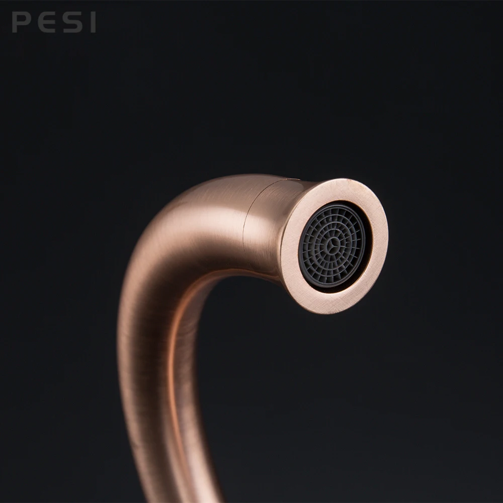 

Brushed Rose Gold New Kitchen Faucet Sink Mixer Tap Swivel Spout Faucet Swivel Copper Single Hole Kitchen Faucets taps.