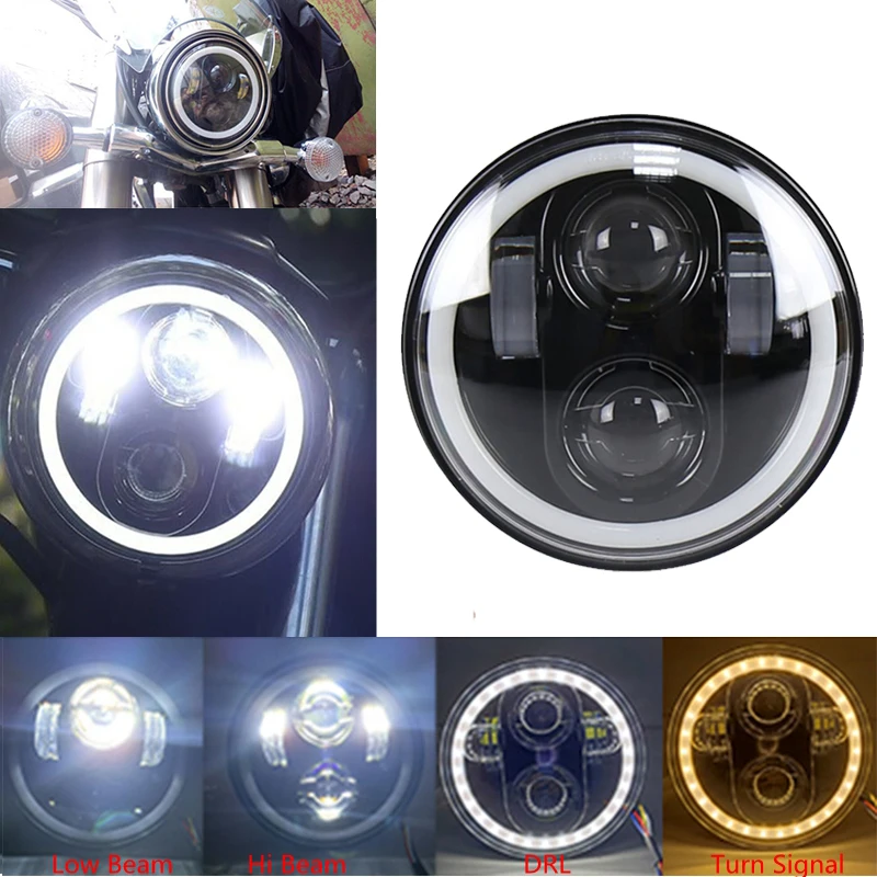 5.75&quot LED Black Motorcycle 5 3/4&quot Headlamp High Low Beam for Harley Dyna Sportster 883 72 48 Sreet Bob Forty Eight Iron - купить по