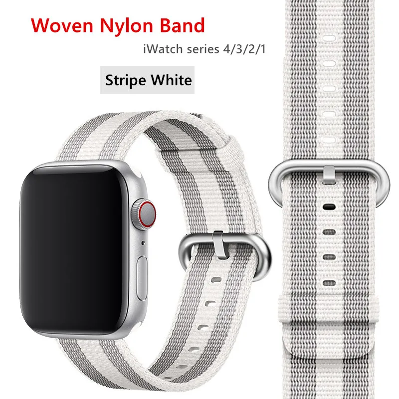 stripe white Нейлоновый ремешок для apple watch band 42 мм 38 мм iWatch 4 Band 44 мм 40 мм браслет ремень Спортивная петля ремешок для apple watch 4 3 2 1 - Цвет ремешка: stripe white