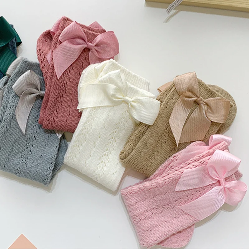 Летние детские носки однотонные с бантом Детские гольфы для маленьких девочек