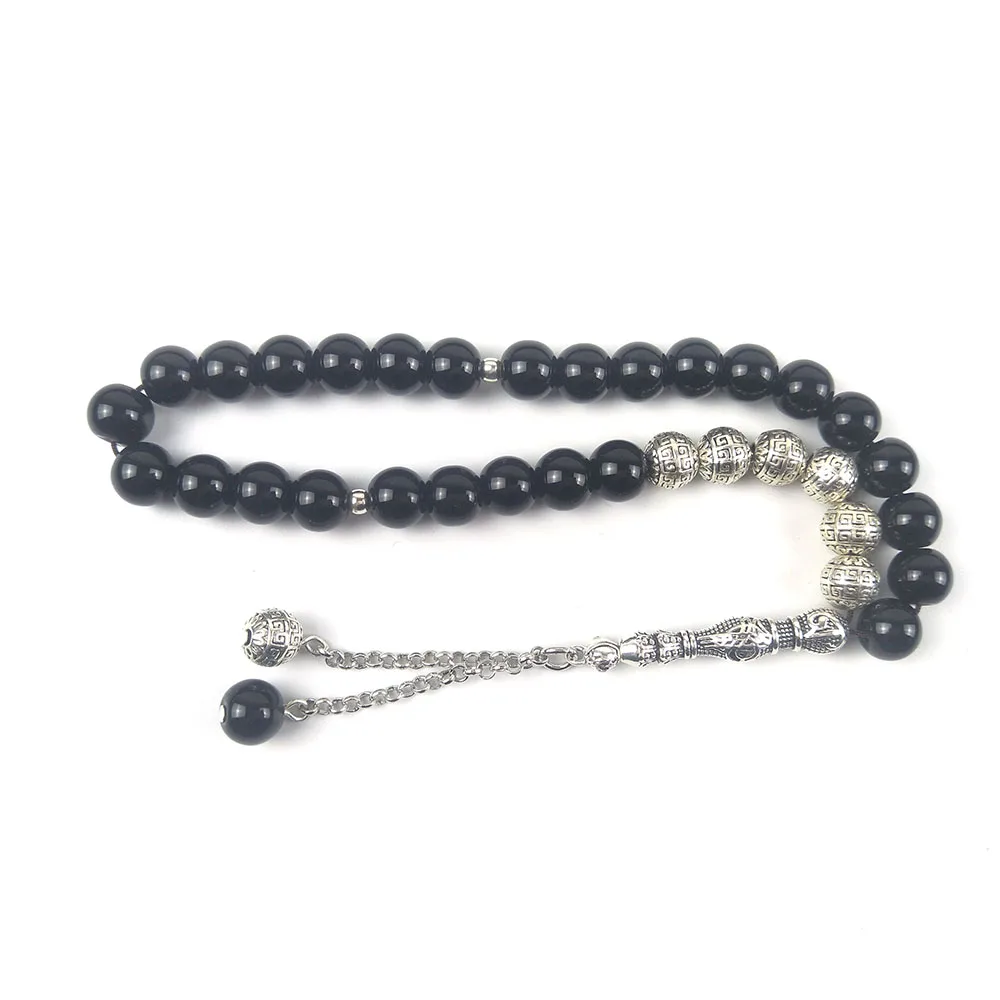 

2019 new design black onyx with silver beads 10mm Natural stone tasbih muslim birthday gift