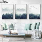 Северное растение пейзаж настенная живопись на холсте Фото Туманный лес с изображением новогодней елки и живопись природные пейзажи Гостиная Спальня плакат Декор