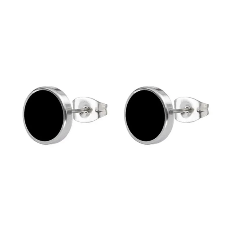 

316 L Stainless Steel 6 8 10 12MM Brief Stud Earrings Steel-Color Whit Black Oil Vacuum Plating No Easy Fade Allergy Free