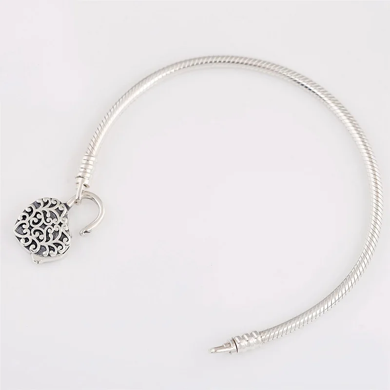 

Original 925 Sterling Silver Pan Bracelet Shiny Heart-shaped Texture Chain Bracelet Fit European Charm Bracelets Women Jewelry