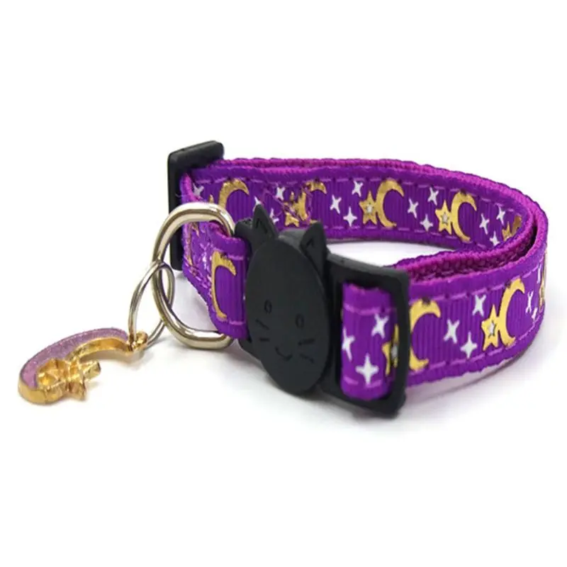 

5 Pcs Star Moon Pattern Print Adjustable Cat Collars Breakaway with Bell Charm Pendent Collars for Kitten Cats Puppy