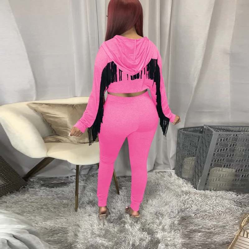 

Fall 2 Piece Set Hoodie tassel Long Sleeve Top and Sweatpants Sexy Outfits for Women Clothes lounge wear Matching Sets 2021 New