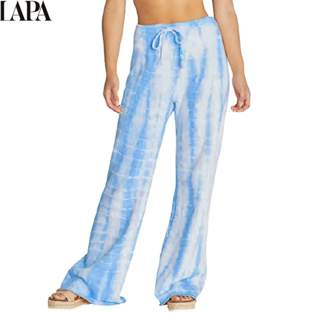 Женские длинные брюки с принтом тай дай модные высокой талией на шнуровке