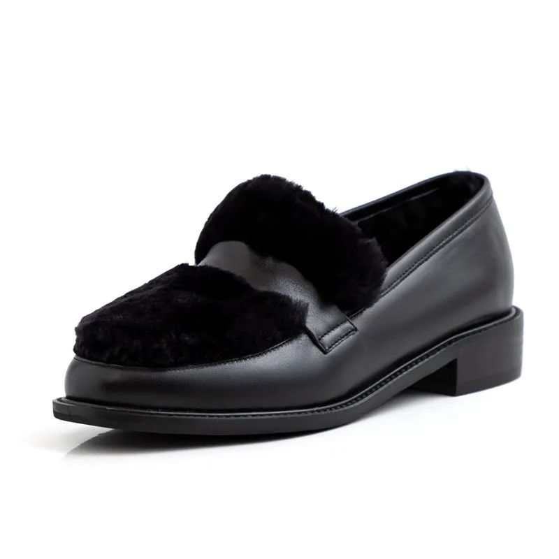 

New British Style Wool Shoes Winter Korean Style Single Shoes Round Toe Wild Plus Velvet Thick Heel Mid-heel Loafers Women