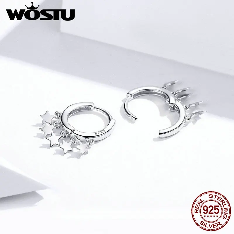 Женские серьги кольца из серебра 100% пробы с кисточками и звездами|Серьги-кольца| |
