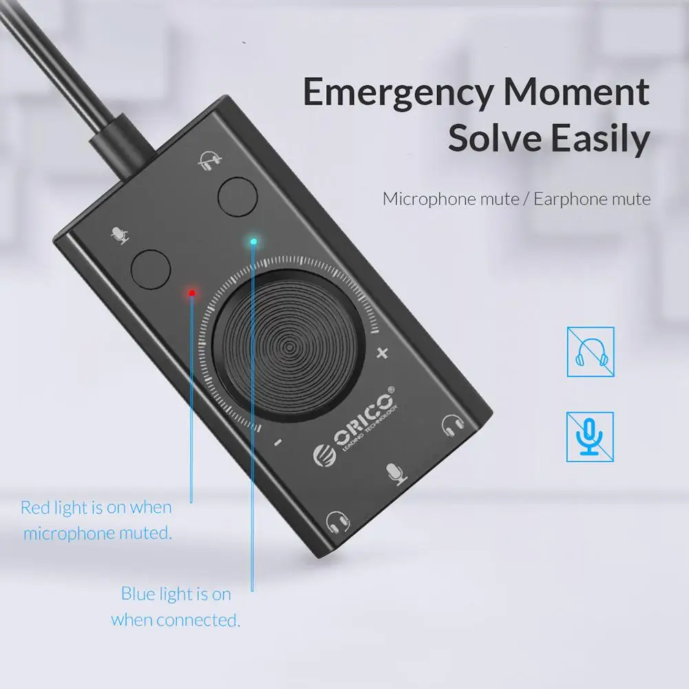 Внешняя звуковая карта ORICO USB с 3 5 мм выходами для наушников и микрофона колесом