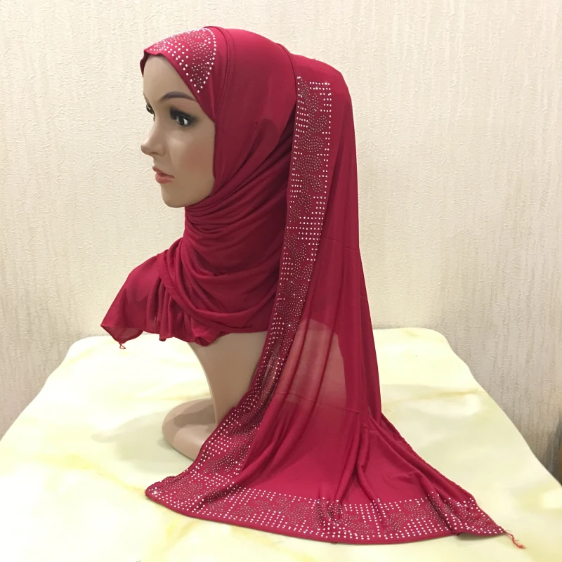 12 Цветов одна петля Щепка Стразы полиэстер Hijab шарф Мусульманский Исламский головной Обёрточная Бумага Обложка Одноцветный шарф