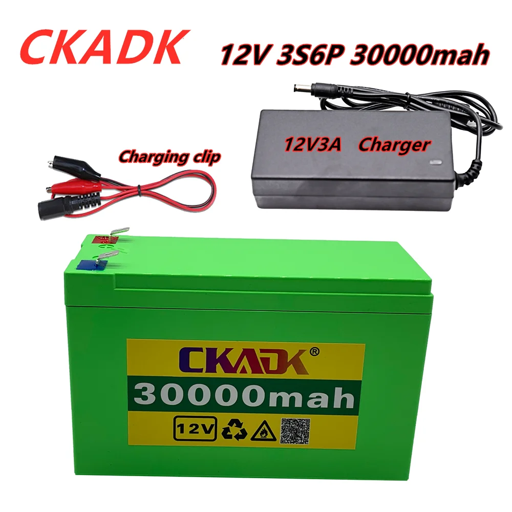 

12V 30Ah 18650 lithium battery pack 3S6P built-in high current 20A BMS for sprayers, carts electric vehicle batterie+Charger