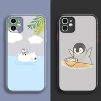 cute penguin phone case for iphone 13 12 11 mini pro xr xs max 7 8 plus x matte transparent back cover