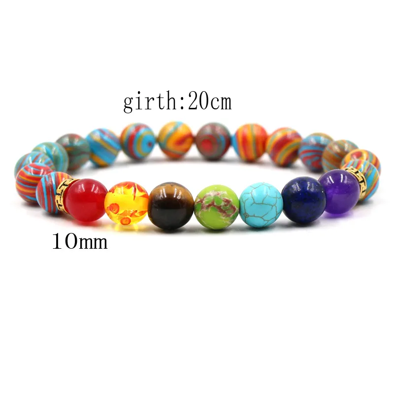 2019 Charm Color 10mm Natural Malachite Beads Bracelet Fashion Seven Chakra Elastic Bangles For Men Women Party Jewelry Gift | Украшения и