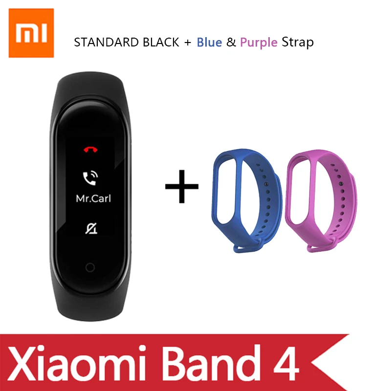 Ad purple Blue Strap Умный Браслет OriginalXiao mi Band 4 на английском, испанском и русском языках, 3 цвета, AMOLED экран, mi band 4, Smartband, fitness Traker - Цвет: Ad purple Blue Strap