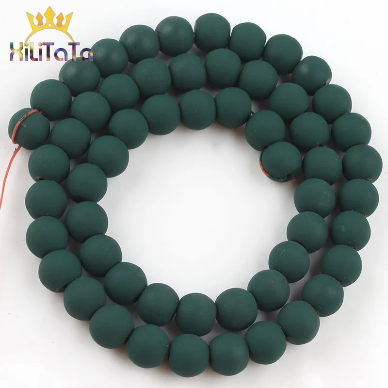 Круглые матовые бусины из натурального камня темно-зеленого цвета гематита для