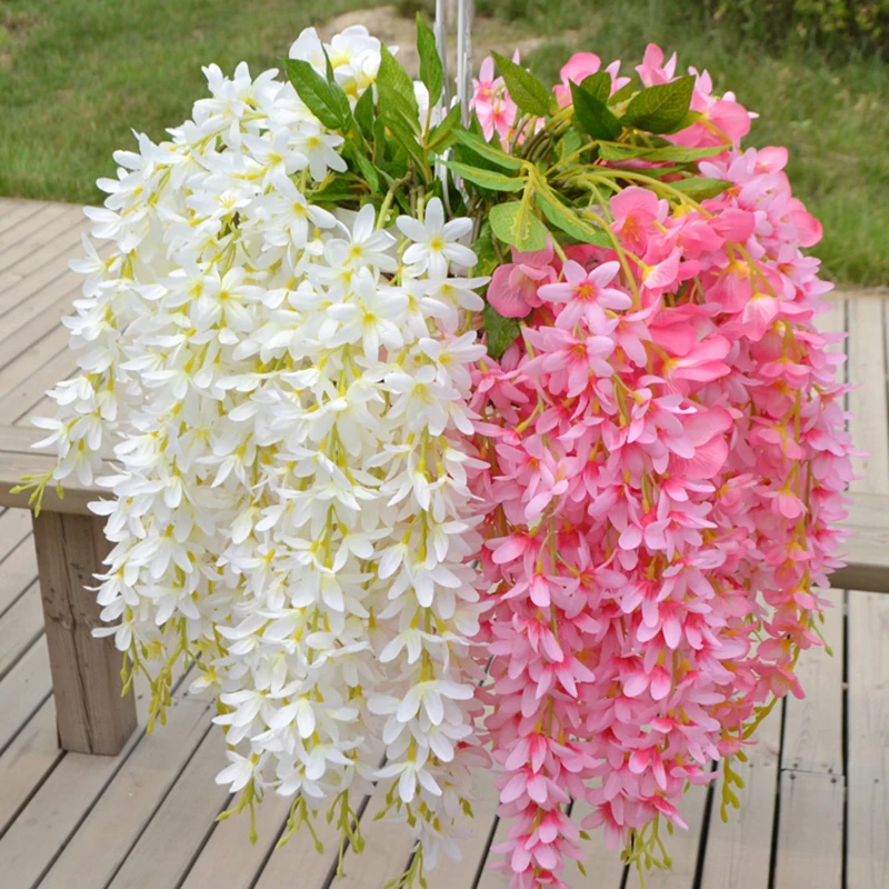 

Artificial Green Plants Hanging Ivy Leaves Wedding Decor Artificial Silk Wisteria Flower Vines Home Garden Wall Party Decoration